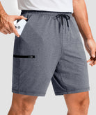moisture wicking athletic sweat shorts in heather mid gray - pocket detail view