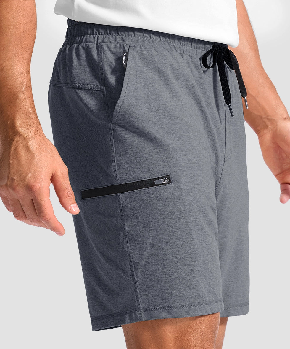 moisture wicking athletic sweat shorts in heather mid gray - side view