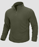 quarter zip fleece pullover in army green - front view