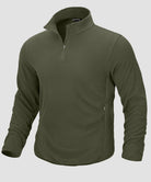 quarter zip fleece pullover in army green - front view