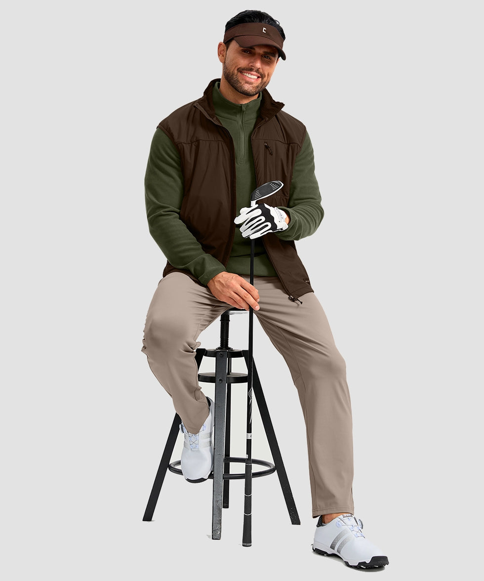 quarter zip fleece pullover in army green - on model view