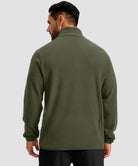 quarter zip fleece pullover in army green - on model back view