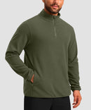 quarter zip fleece pullover in army green - on model front view