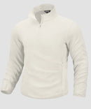quarter zip fleece pullover in beige - front view