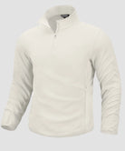 quarter zip fleece pullover in beige - front view