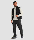 quarter zip fleece pullover in beige - on model view
