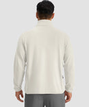 quarter zip fleece pullover in beige - on model back view