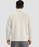 quarter zip fleece pullover in beige - on model back view