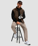 quarter zip fleece pullover in black - on model view