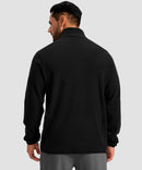 quarter zip fleece pullover in black - on model back view