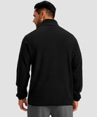 quarter zip fleece pullover in black - on model back view