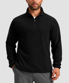 quarter zip fleece pullover in black - on model front view