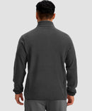 quarter zip fleece pullover in dark gray - on model back view