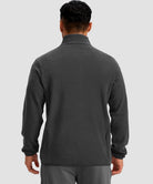 quarter zip fleece pullover in dark gray - on model back view