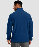 quarter zip fleece pullover in deep blue - on model back view