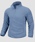 quarter zip fleece pullover in heather blue - front view