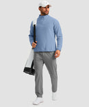 quarter zip fleece pullover in heather blue - on model view