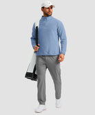 quarter zip fleece pullover in heather blue - on model view