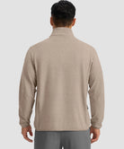 quarter zip fleece pullover in heather khaki - back view