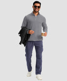 quarter zip fleece pullover in light gray - on model view