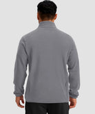 quarter zip fleece pullover in light gray - on model back view