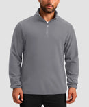 quarter zip fleece pullover in light gray - on model front view