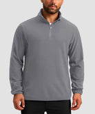 quarter zip fleece pullover in light gray - on model front view