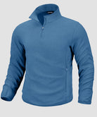 quarter zip fleece pullover in steel blue - front view