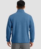 quarter zip fleece pullover in steel blue - on model back view