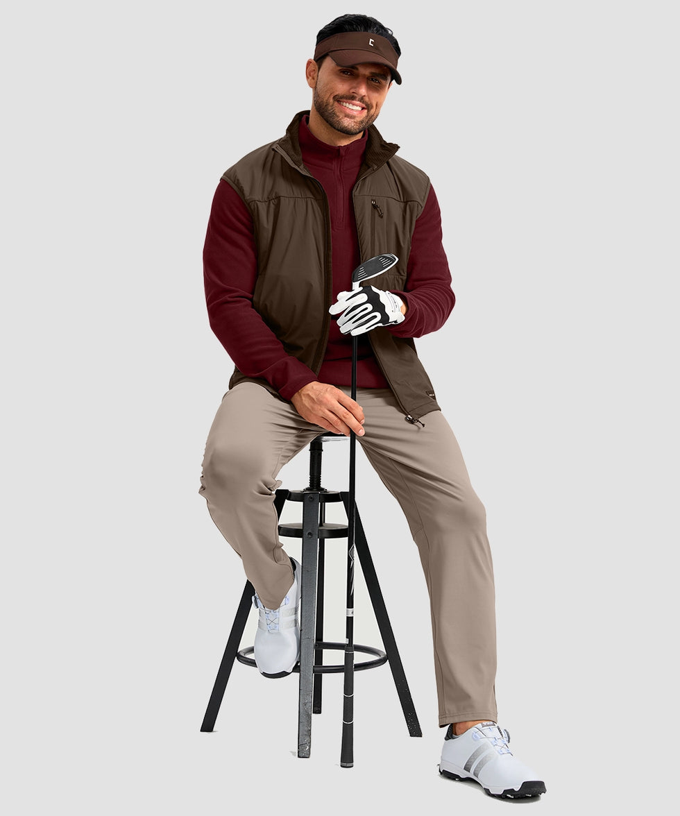 quarter zip fleece pullover in wine - on model view