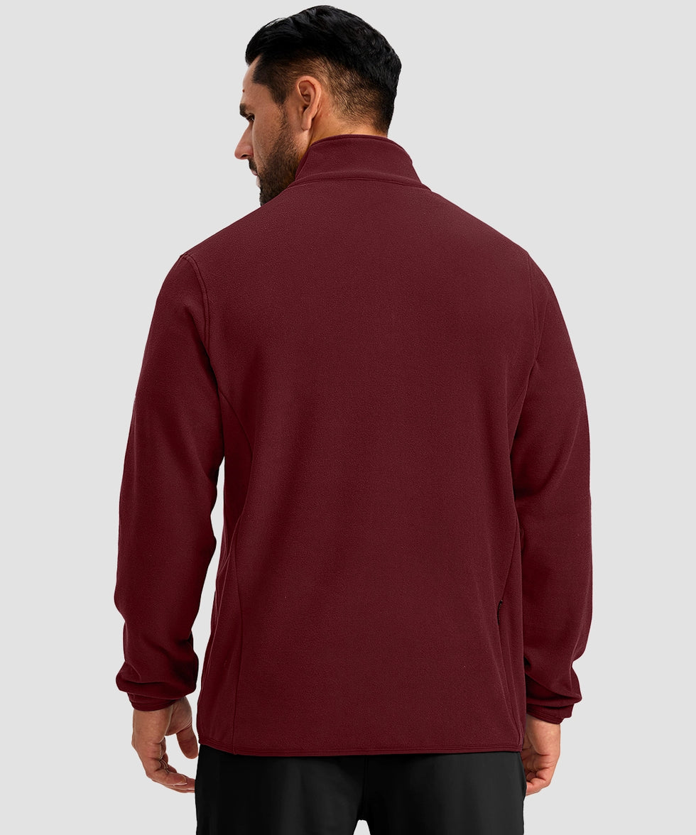 quarter zip fleece pullover in wine - on model back view