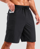 quick dry 9" pocketed board shorts in black - pocket detail view