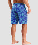 quick dry 9" pocketed board shorts in blue geometry - on model back view