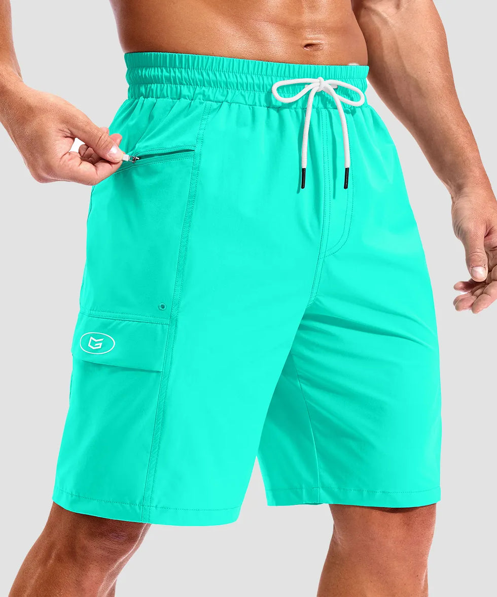 quick dry 9" pocketed board shorts in cyan - pocket detail view