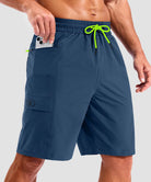 quick dry 9" pocketed board shorts in dark blue - pocket detail view