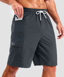 quick dry 9" pocketed board shorts in dark gray - pocket detail view