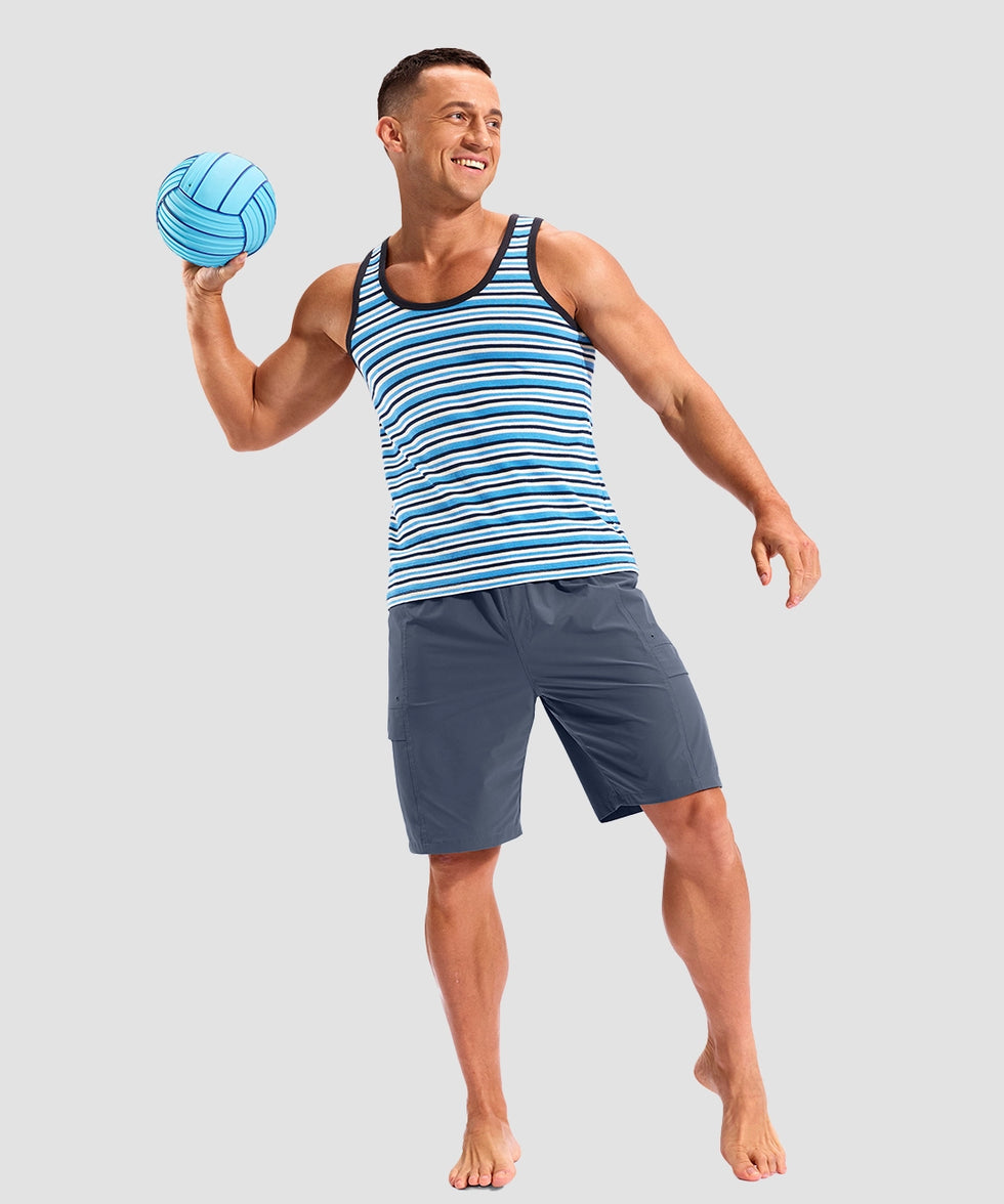 quick dry 9" pocketed board shorts in dusty blue - on model view