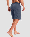 quick dry 9" pocketed board shorts in dusty blue - on model back view
