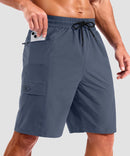 quick dry 9" pocketed board shorts in dusty blue - pocket detail view