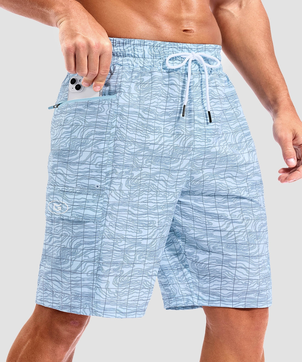 quick dry 9" pocketed board shorts in light blue ocean - pocket detail view