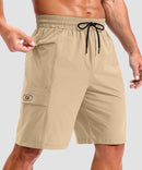 quick dry 9" pocketed board shorts in light khaki - pocket detail view