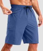 quick dry 9" pocketed board shorts in slate blue - pocket detail view