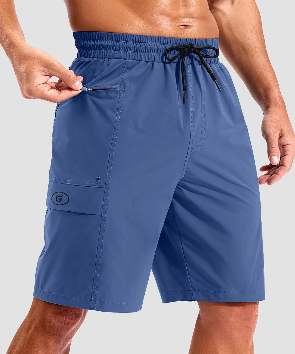 quick dry 9" pocketed board shorts in slate blue - pocket detail view