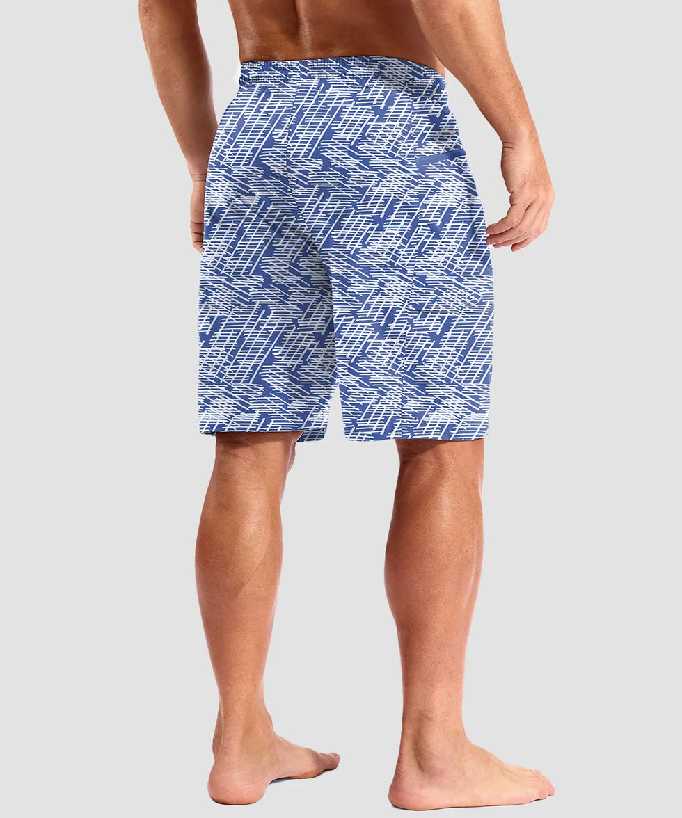 quick dry 9" pocketed board shorts in striped graffiti - on model back view