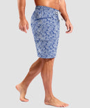 quick dry 9" pocketed board shorts in striped graffiti - on model side view