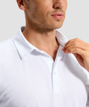 reflective side slit polo in white - collar detail view