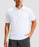 reflective side slit polo in white - on model front view