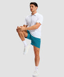 reflective side slit polo in white - on model workout view