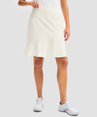ruffle modest golf skort in beige - front view