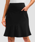 ruffle modest golf skort in black - pocket details view